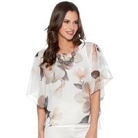 womens ladies floral ordhid printed short batwing sleeve chiffon layer ...