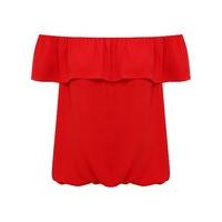 Women\'s Ladies plain jersey short sleeve off shoulder Double layer Bardot top
