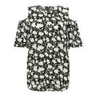 Women\'s Ladies plus size crepe short sleeve floral print cold shoulder top