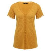 Women\'s Ladies cotton jersey short sleeve lightweight v neckline crochet lace trim panel top