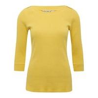 Women\'s Ladies yellow ribbed pull on bardot neckline button detail long sleeve cotton jumper