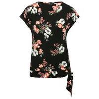 womens ladies stretch jersey short sleeve floral print tie side casual ...