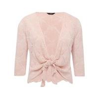 womens ladies petite blush pink tie front texture knitted three quarte ...