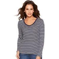 Women\'s Ladies 100% Cotton long sleeve v-neck striped jersey everyday staple top