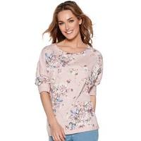 Women\'s Ladies luxury Italian collection cotton stretch three quarter length sleeve floral print sweater top