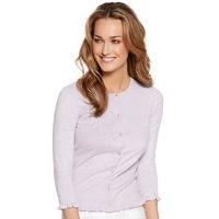 Women\'s Ladies plain cotton blend three quarter length sleeve scoop neck ruffle Frill trim cardigan
