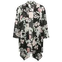 Women\'s Ladies three quarter length sleeve sheer chiffon floral print kimono cover up jacket