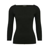 Women\'s Ladies slim fit plain three quarter length sleeve fine knit ribbed square high neck jumper