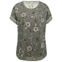 Women\'s Ladies soft jersey short sleeve dipped hem floral print border shell top