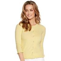 Women\'s Ladies plain cotton blend three quarter length sleeve scoop neck ruffle Frill trim cardigan