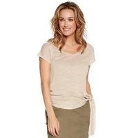 womens ladies plain linen blend fine knit short sleeve v neck tie side ...