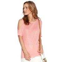 womens ladies plain soft jersey half sleeve cut out cold shoulder shim ...