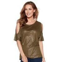 womens ladies plain soft jersey half sleeve cut out cold shoulder shim ...