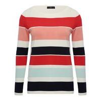 womens ladies long sleeve crew neck slim fit button seam striped casua ...