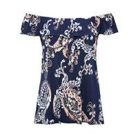 Women\'s Ladies short sleeve off shoulder frill Bardot paisley print casual summer Peasant top