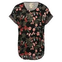 Women\'s Ladies soft jersey short sleeve scoop neck tropical floral print border shell top