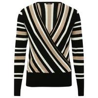 Women\'s Ladies stripe v neck wrap over long sleeve pull on wrap over smart light knit jumper