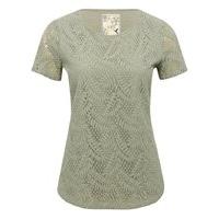 Women\'s Ladies cotton blend short sleeve scoop neck sheer palm leaf lace overlay casual top