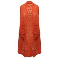 womens ladies pointelle knit sleeveless waterfall front cardigan