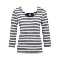 womens ladies pure cotton three quarter length sleeve striped print ey ...