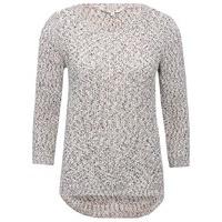 Women\'s Ladies multi tonal three quarter length sleeve textured knit pull on dipped hem jumper