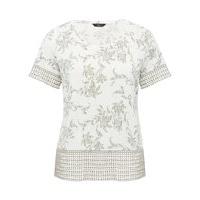 Women\'s Ladies Petite cotton rich short sleeve floral print crochet lace trim top