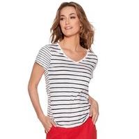 womens ladies short sleeve cotton rich v neck stripe pattern casual je ...