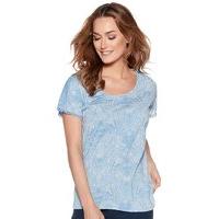 Women\'s Ladies short sleeve burnout floral print crochet trim relaxed fit cotton blend casual t-shirt
