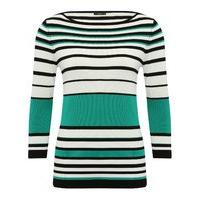 Women\'s Ladies three quarter length sleeve slim fit slash neck colour block striped jumper