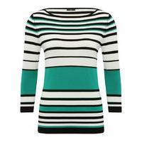 Women\'s Ladies three quarter length sleeve slim fit slash neck colour block striped jumper