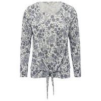 womens ladies floral print tie front top long sleeve jersey round neck