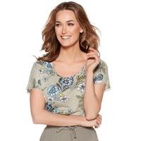 womens ladies cotton blend short sleeve scoop neck statement floral pr ...