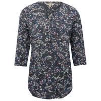 Women\'s Ladies cotton blend three quarter length sleeve grandad neckline floral paisley print burnout shirt