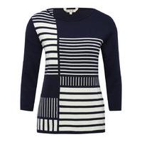 Women\'s Ladies cotton blend slim fit Three quarter length sleeve colour Block striped jumper