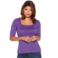 Women\'s Ladies pure cotton jersey plain half sleeve Square neck casual t-shirt