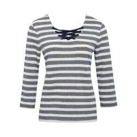 womens ladies pure cotton three quarter length sleeve striped print ey ...