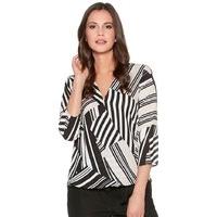 Women\'s Ladies Monochrome Geometric Print V Neckline Three Quarter Length Sleeve Wrap Top