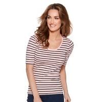 Women\'s Ladies 100% Cotton 1/2 Sleeve Stripe Print Jersey Scoop Neck Casual Top