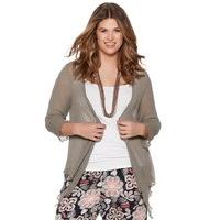 womens ladies plus size three quarter length sleeve open tie textured  ...