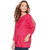 Women\'s Ladies plain three quarter length sleeve fine stripe knit cold shoulder jumper