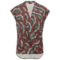 womens ladies tribal fan print short capped sleeve wrap over front pul ...