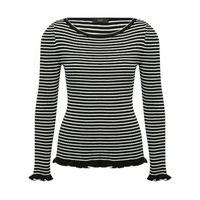 Women\'s Ladies jersey Long sleeve scoop neck ruffle Frill cuff and hem stripe print jumper