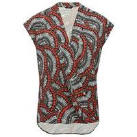 Women\'s Ladies tribal fan print short capped sleeve wrap over front pull on top