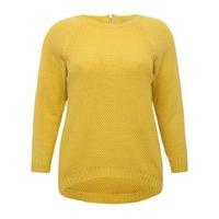 Women\'s Ladies Plus size cotton blend plain yellow long sleeve lightweight zip back textured knit jumper