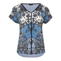 Women\'s Ladies petite size short sleeve soft stretch jersey paisley jacquard print open shoulder top