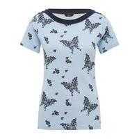 Women\'s Ladies pure cotton jersey short sleeve button off shoulder floral butterfly print bardot top