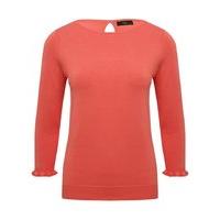 Women\'s Ladies 3/4 Sleeve plain boat neck pull on ribbed trim frill cuff Soft Knit Jumper