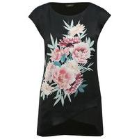 Women\'s Ladies short sleeve floral graphic print chiffon layered asymmetric wrap top
