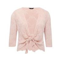 Women\'s Ladies petite blush pink tie front texture knitted three quarter length sleeve shrug