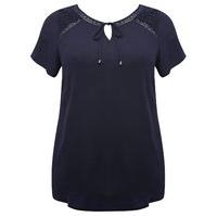 womens ladies plus size cotton jersey short sleeve tie neck crochet pa ...